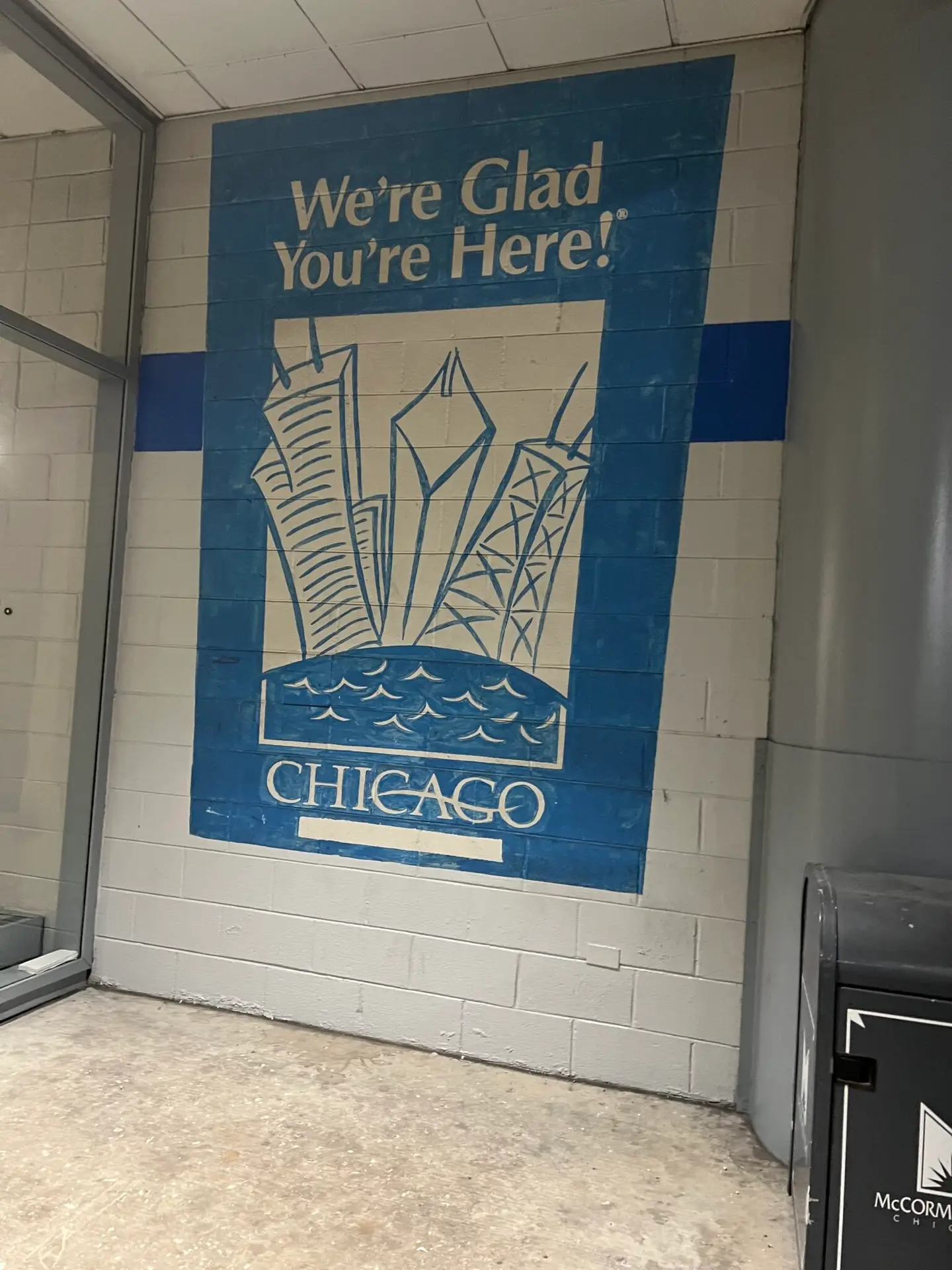 Art saying welcome to Chicago in Mccormick Place