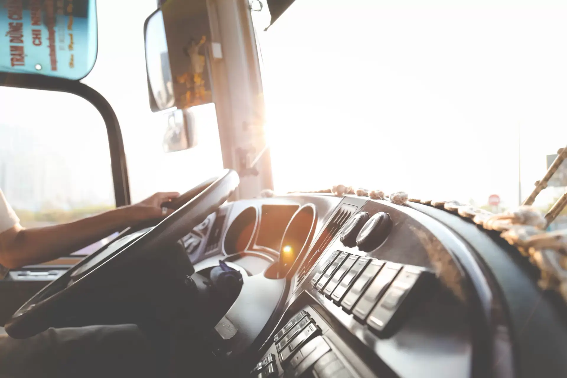 Driver driving a coach bus